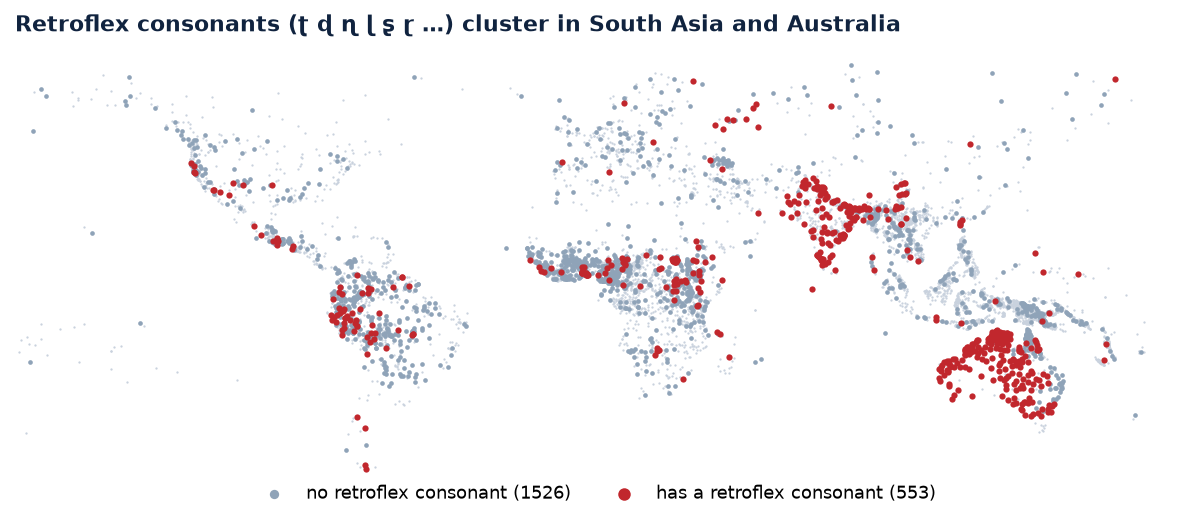 World map of languages with and without retroflex consonants